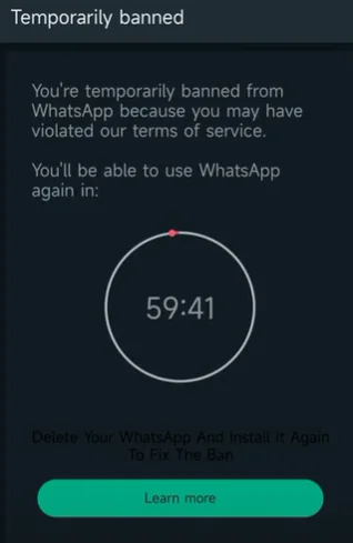 Temporary ban timer warning example